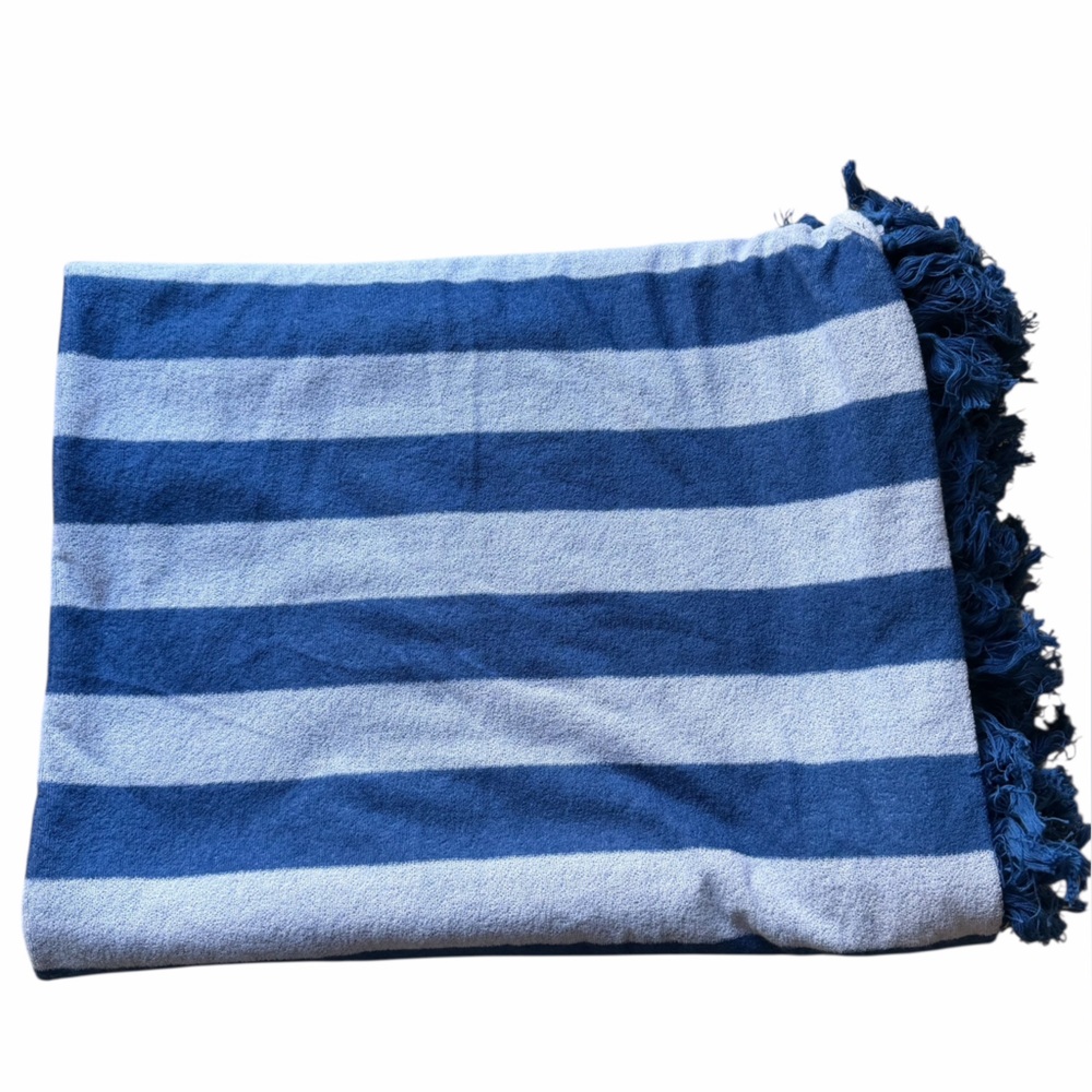 Blue and White Striped Blanket & I Count Beach Tote